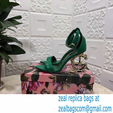 Dolce  &  Gabbana Heel 10.5cm Leather Sandals Green with Baroque D & G Heel 2021